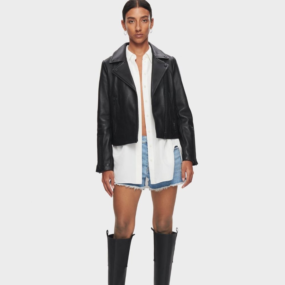 DSTLD Black Leather Moto Jacket